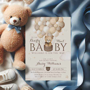We Can Bearly Wait Balloon Bear Baby Shower  Invitation
