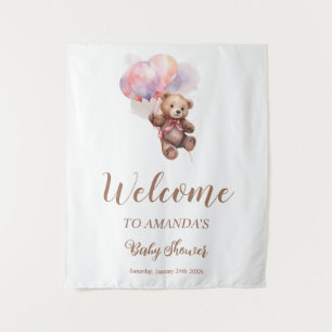 We can Bearly Wait Balloon Teddy Bear Baby Shower Tapestry