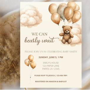 We Can Bearly Wait Balloons Baby Shower Invite