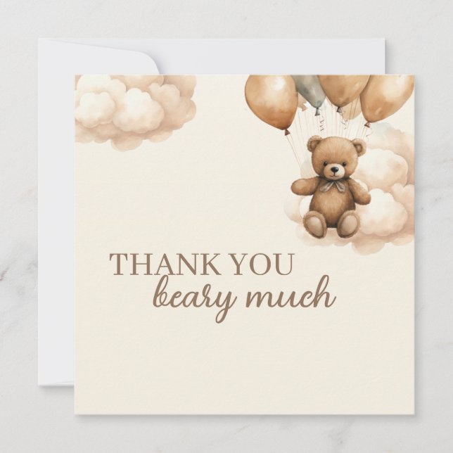 We Can Bearly Wait Balloons Baby Shower  Thank You Card (Front)