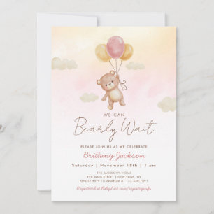We can Bearly Wait Balloons Bear Baby Shower Pink Invitation