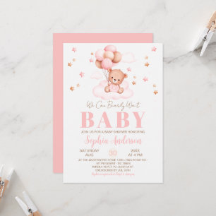 We can Bearly wait Balloons Girl Baby Shower Invitation