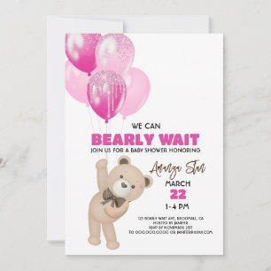 We Can Bearly Wait Balloons Teddy Bear Baby Shower Invitation