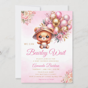 We Can Bearly Wait Balloons Teddy Bear Baby Shower Invitation