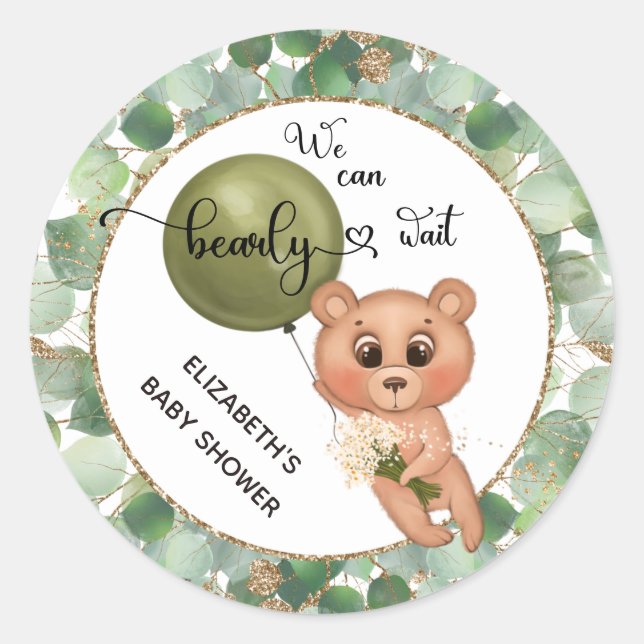 We Can Bearly Wait Bear Baby Shower  Classic Round Sticker (Front)