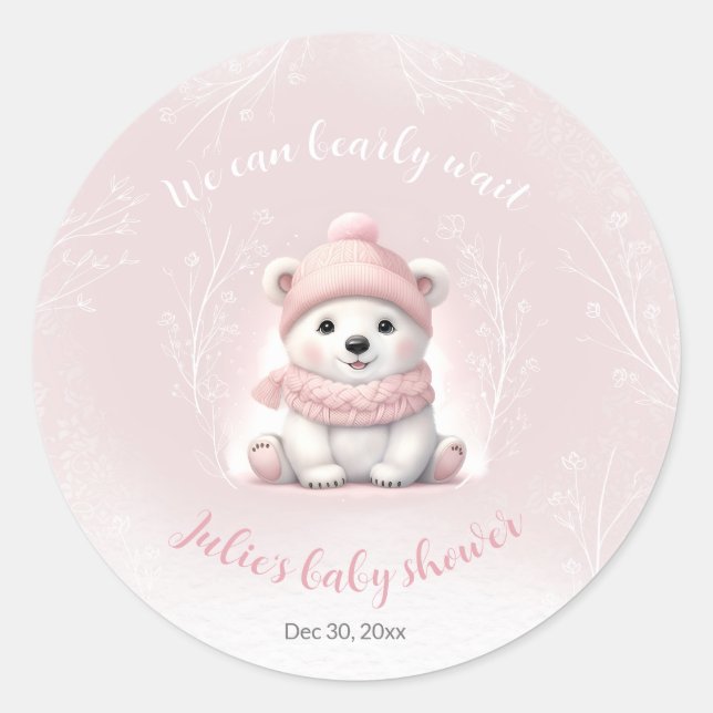 We Can Bearly Wait Bear Baby Shower Classic Round Sticker (Front)