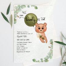 We Can Bearly Wait Bear Baby Shower Invitation