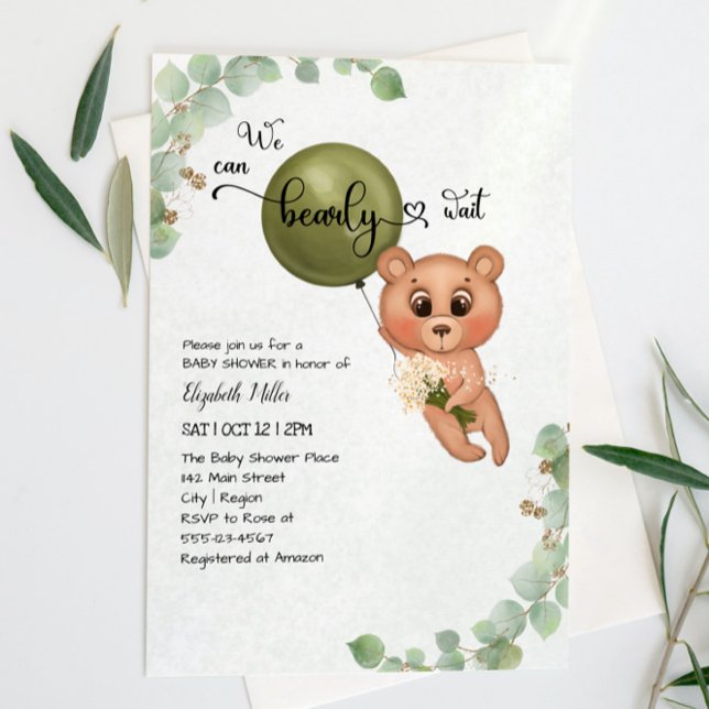 We Can Bearly Wait Bear Baby Shower Invitation (Creator Uploaded)