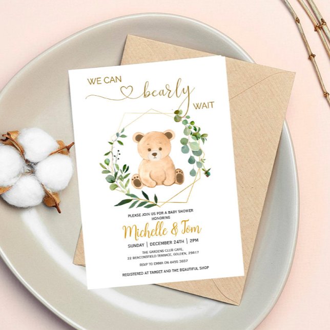We Can Bearly Wait! Bear Baby Shower Invitation (Creator Uploaded)