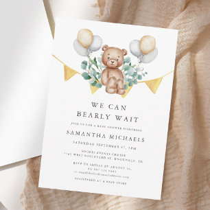 We Can Bearly Wait Bear Baby Shower Invitation