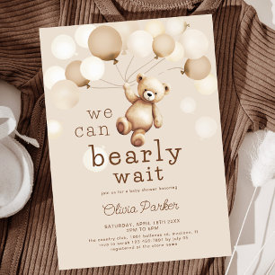 We Can Bearly Wait Bear Baby Shower Invitation