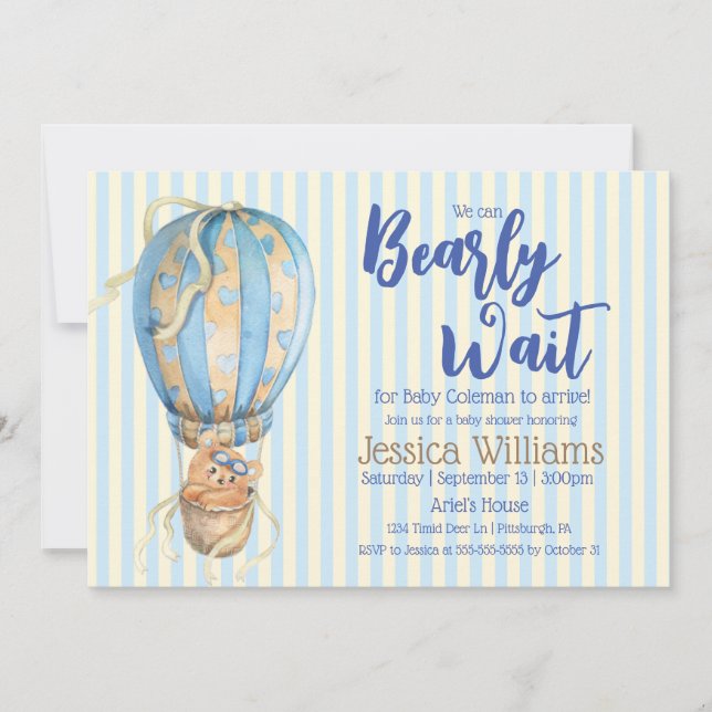 We Can Bearly Wait Bear Baby Shower Invitation (Front)