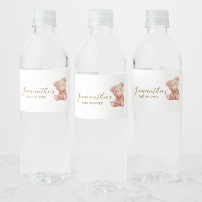 We Can Bearly Wait Bear Baby Shower Water Bottle Label (Bottles)