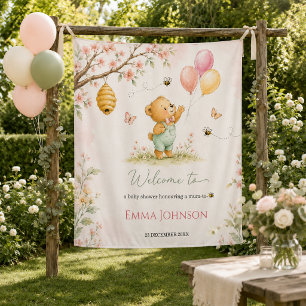 We Can Bearly Wait Bear Baby Shower Welcome  Tapestry