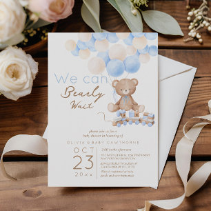We can Bearly Wait Bear Balloon Baby Boy Shower Invitation