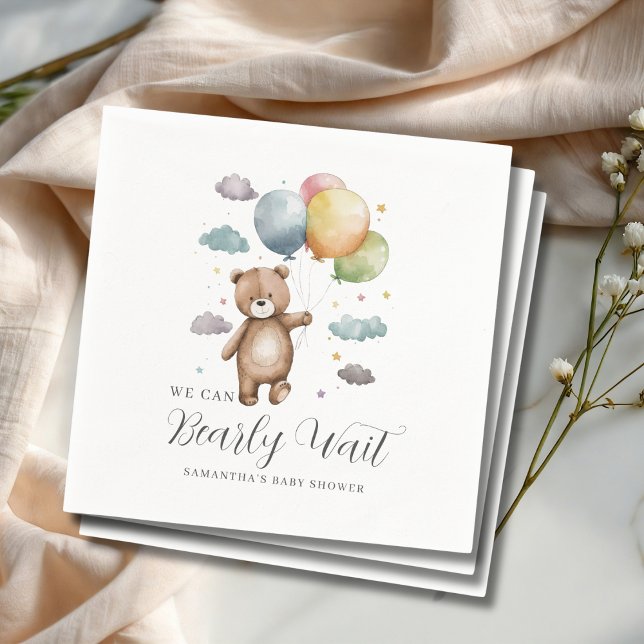 We Can Bearly Wait Bear Balloon Baby Shower  Napkin (Creator Uploaded)