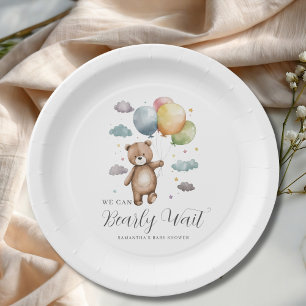 We Can Bearly Wait Bear Balloon Baby Shower Paper Plate