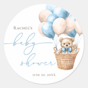We Can Bearly Wait   Bear Balloon Blue Baby Shower Classic Round Sticker