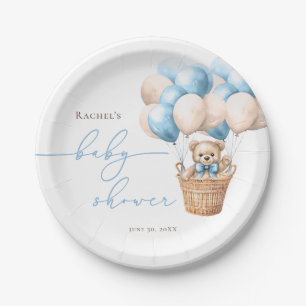 We Can Bearly Wait Bear Balloon Blue Baby Shower Paper Plate