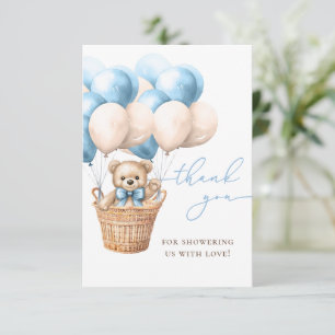 We Can Bearly Wait Bear Balloon Blue Baby Shower Thank You Card