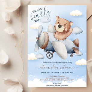 We Can Bearly Wait Bear Balloon Boy Baby Shower  Invitation