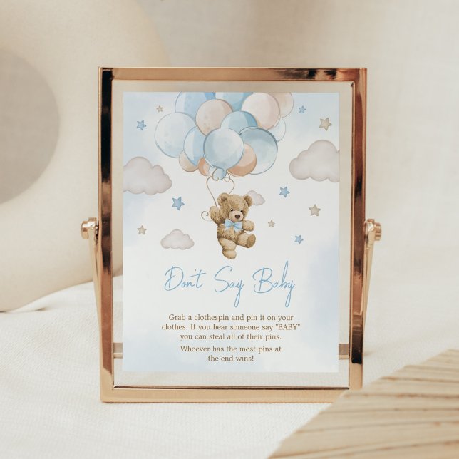We Can Bearly Wait Bear Balloon Don't Say Baby Poster (Teddy Bear Balloon Baby Shower Don't Say Baby Sign)