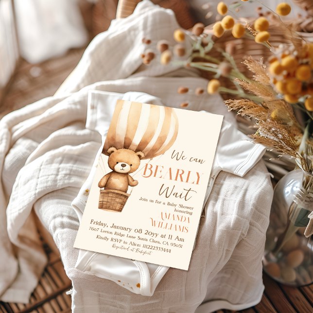 We Can Bearly Wait Bear Beige Baby Shower Invitation (Creator Uploaded)
