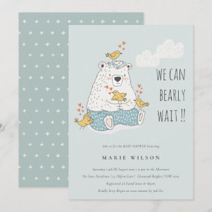 We Can Bearly Wait Bear Birds Baby Shower Invite
