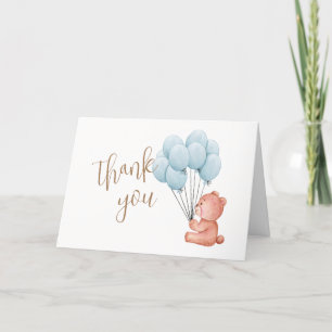 We Can Bearly Wait Bear Blue Balloon Baby Shower Thank You Card