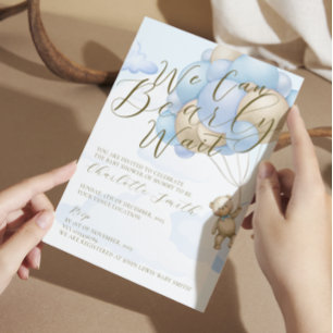 We Can Bearly Wait Bear Boy Baby Shower Invitation