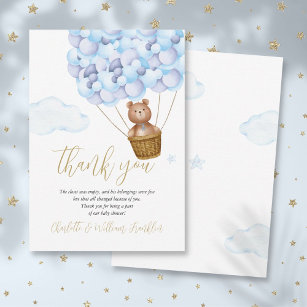 We Can Bearly Wait Bear Cub Blue Baby Shower Poem Thank You Card