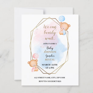 We can bearly wait, bear gender reveal invitation