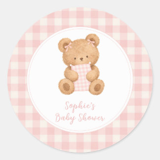 We Can Bearly Wait Bear Girl Baby Shower Classic Round Sticker