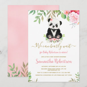 We Can Bearly Wait Bear Girl Baby Shower Floral Invitation