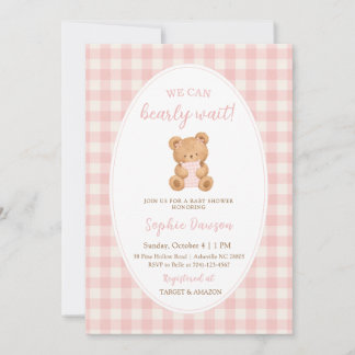 We Can Bearly Wait Bear Girl Baby Shower Invitation