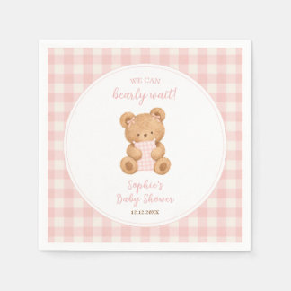 We Can Bearly Wait Bear Girl Baby Shower Napkin
