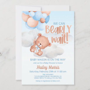 We Can Bearly Wait, Bear Invitation, Baby shower,  Invitation