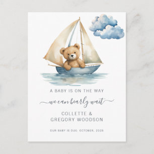 We Can Bearly Wait Bear Sailboat Boat Pregnancy  Announcement Postcard