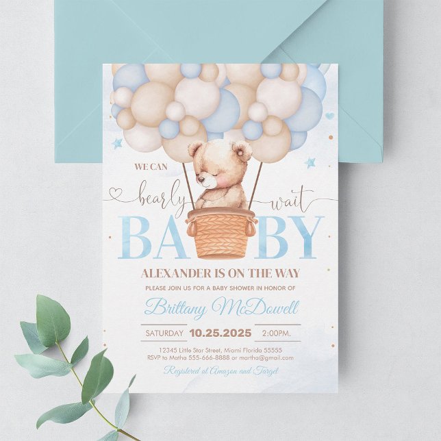 We Can Bearly Wait Bear Theme Baby Shower Invitation (Creator Uploaded)