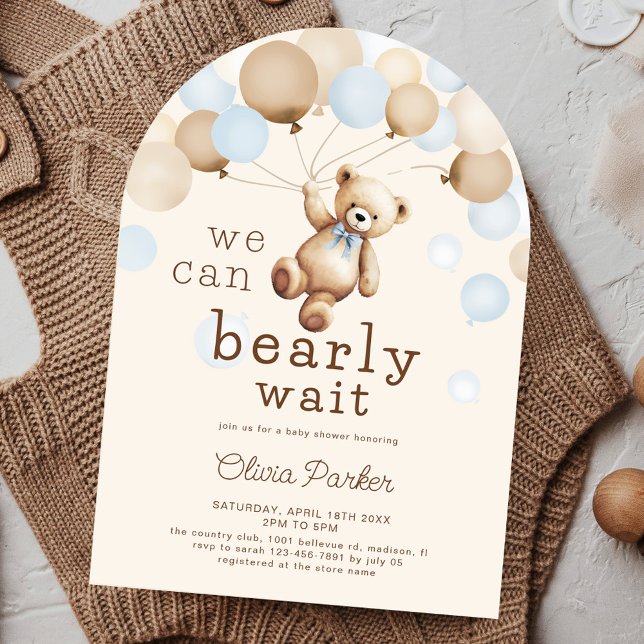 We Can Bearly Wait Bear Theme Boy Baby Shower Arch Invitation (Creator Uploaded)