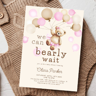 We Can Bearly Wait Bear Theme Girl Baby Shower Invitation