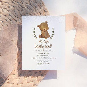 We Can Bearly Wait Bear Wreath & Gold Baby Shower Postcard