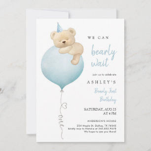 We Can Bearly Wait Beary First 1st Birthday Invitation
