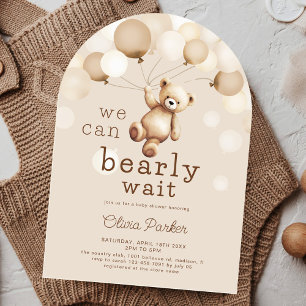 We Can Bearly Wait Beige Brown Bear Baby Shower Invitation