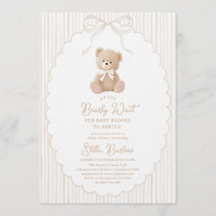 We Can Bearly Wait Beige Teddy Bear Baby Shower Invitation
