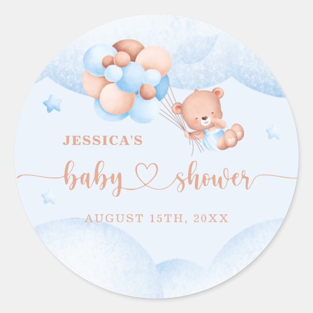 We Can Bearly Wait Blue Baby Shower Classic Round  Classic Round Sticker (Front)