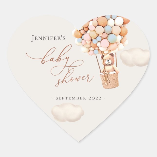 We Can Bearly Wait Blue Baby Shower Heart Sticker (Front)