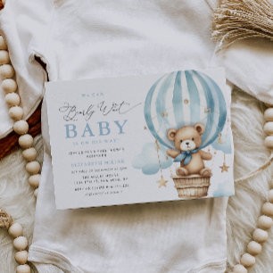 We can bearly wait blue baby shower invitation