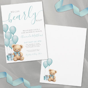 We Can Bearly Wait Blue Baby Shower Invitation