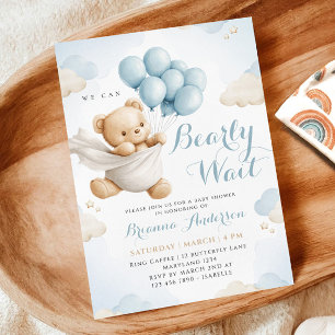 We Can Bearly Wait Blue Baby Shower Invitation